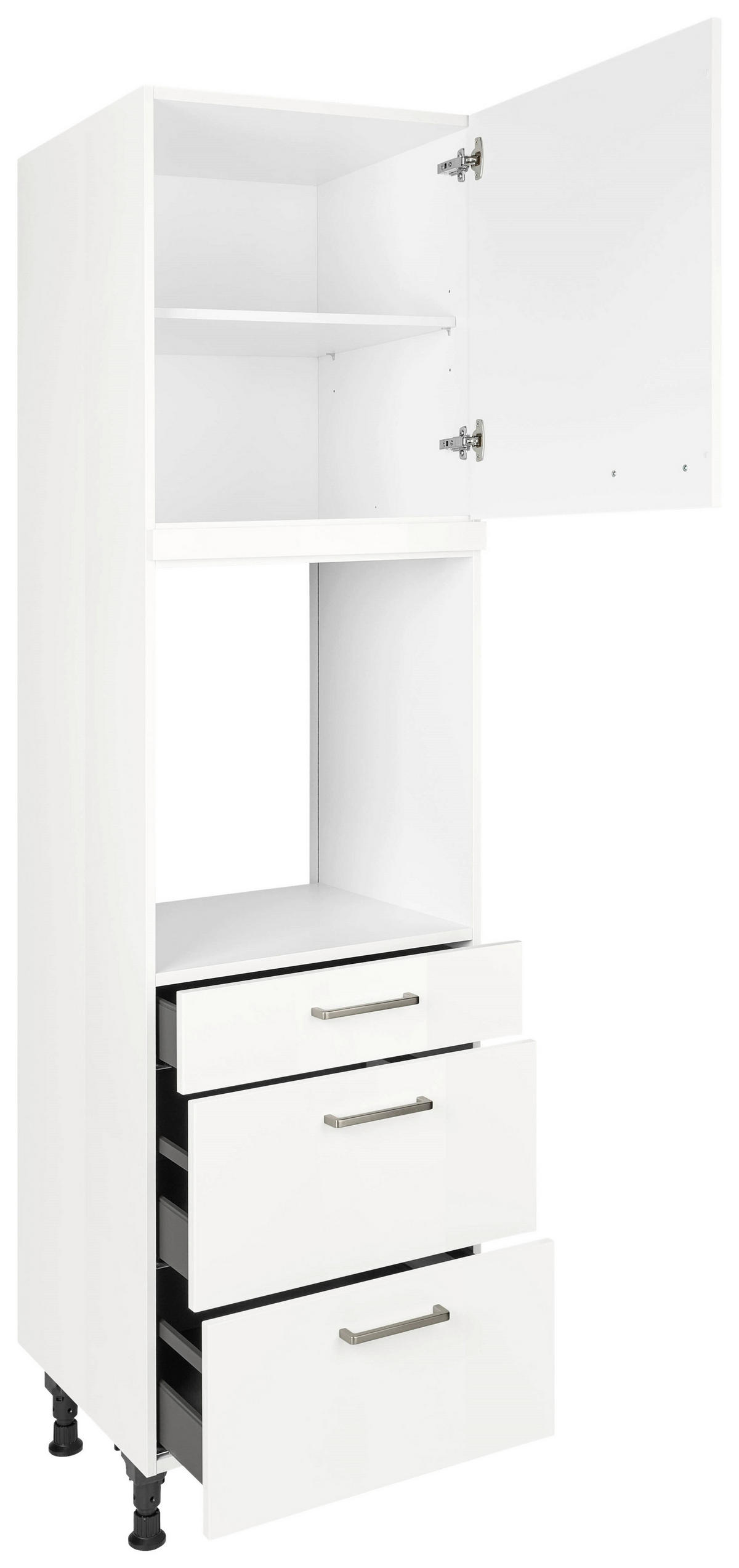 GERÄTEUMBAUSCHRANK 60/216,6/58 cm  in Weiß Hochglanz  - Edelstahlfarben/Weiß Hochglanz, MODERN, Holzwerkstoff/Metall (60/216,6/58cm) - Nobilia