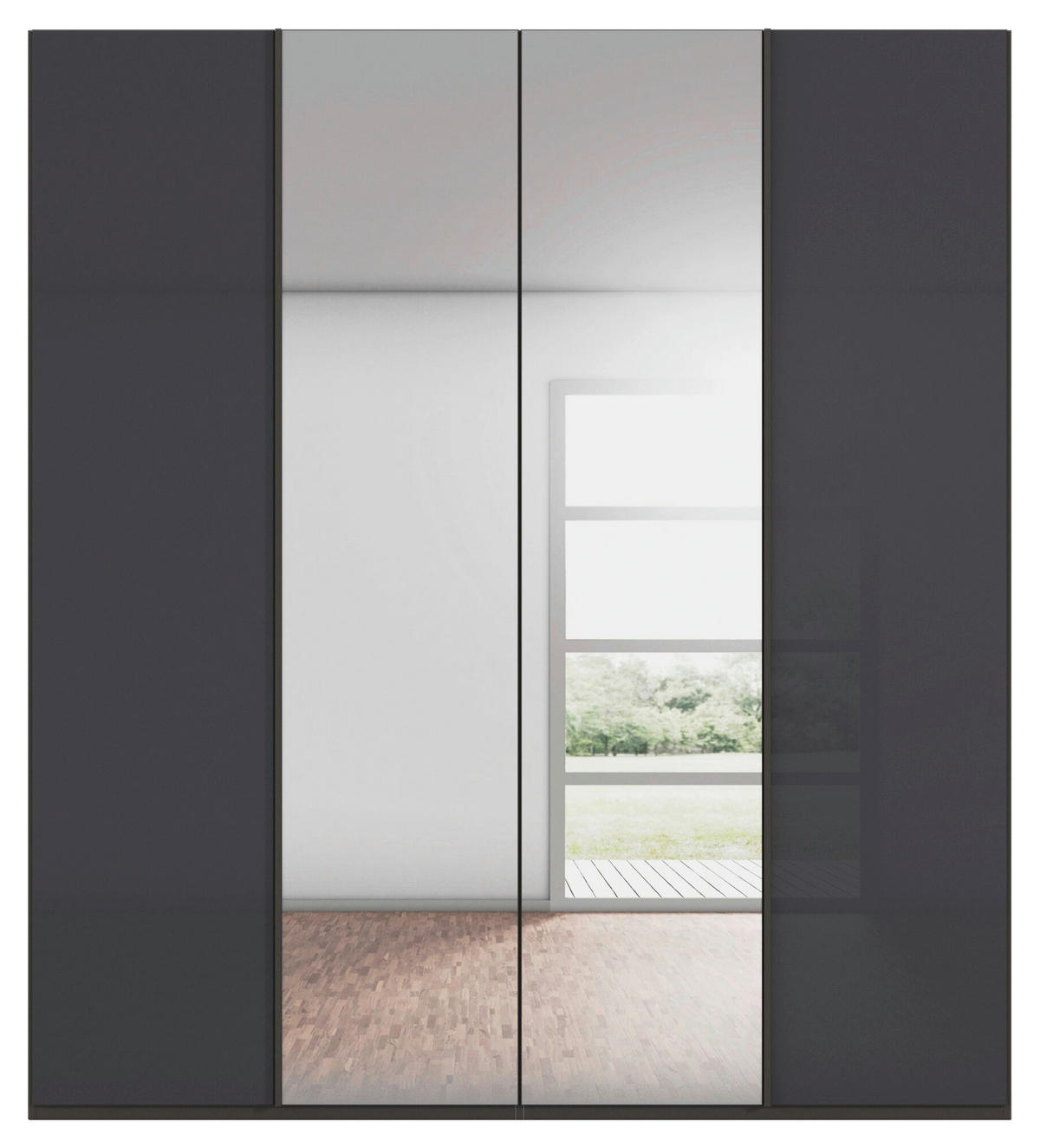 DREHTÜRENSCHRANK 201/235/61 cm,  in Graphitfarben, 4-türig  - Graphitfarben, Basics, Glas/Holzwerkstoff (201/235/61cm) - Novel