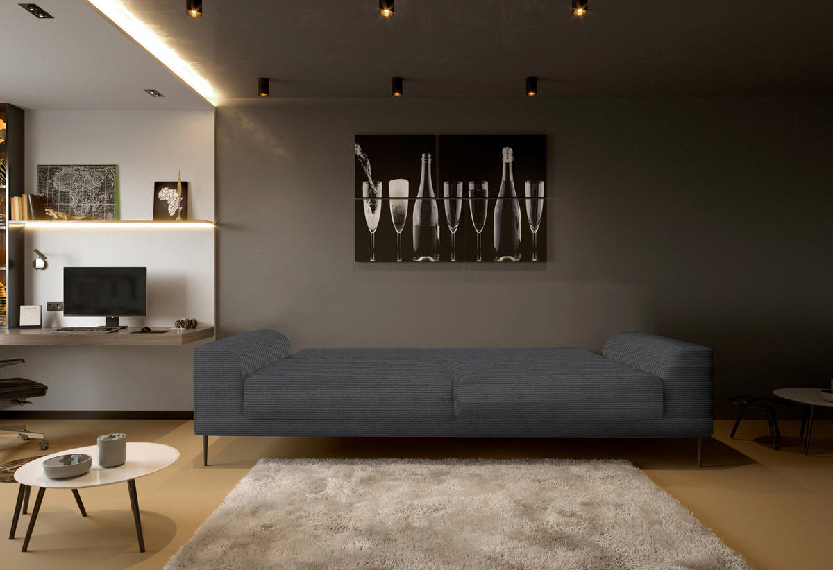 SCHLAFSOFA in Cord Dunkelgrau  - Dunkelgrau/Schwarz, Design, Textil/Metall (250/89/105cm) - Welnova