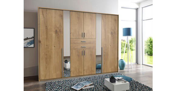KLEIDERSCHRANK 270/208/58 cm 8-türig Plankeneiche - Plankeneiche/Alufarben, KONVENTIONELL, Glas/Holzwerkstoff (270/208/58cm) - Carryhome