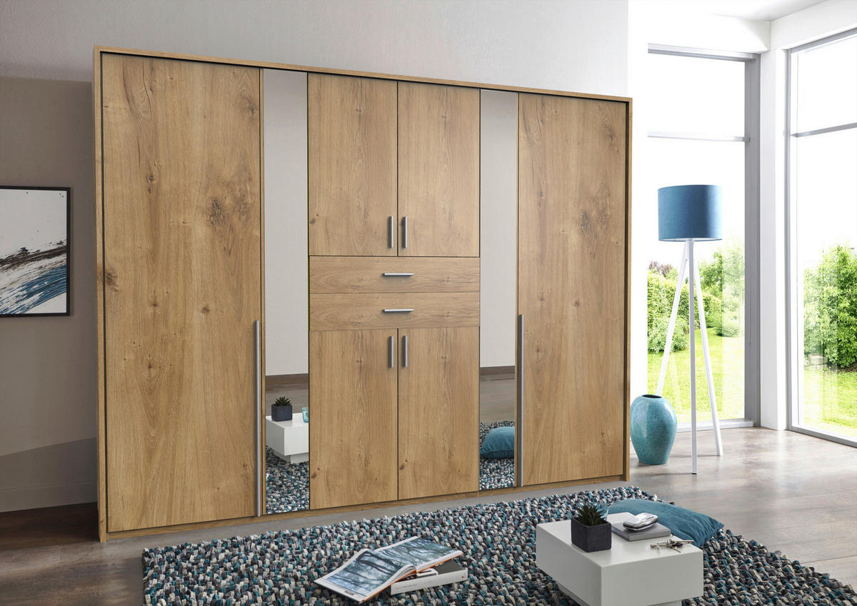 KLEIDERSCHRANK in Plankeneiche  - Plankeneiche/Alufarben, Konventionell, Glas/Holzwerkstoff (270/208/58cm) - Carryhome