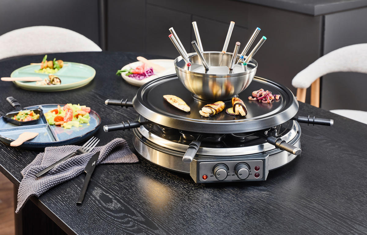 RACLETTE-/ FONDUE-STATION  - Edelstahlfarben/Schwarz, KONVENTIONELL, Holz/Kunststoff (41/28cm) - Homeware Profession.