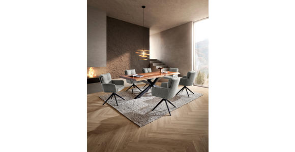 ARMLEHNSTUHL  Sitzfläche 360° drehbar, automatische Rückholfunktion Leinenoptik  - Schwarz/Grau, Design, Textil/Metall (61/90/67cm) - Novel