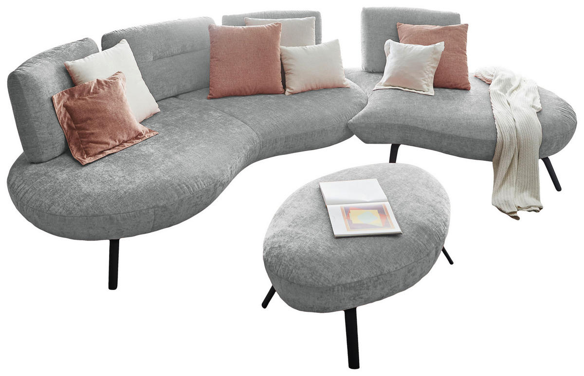BIGSOFA Flachgewebe Hellgrau  - Hellgrau/Schwarz, Design, Textil/Metall (456/93/138cm) - Moderano