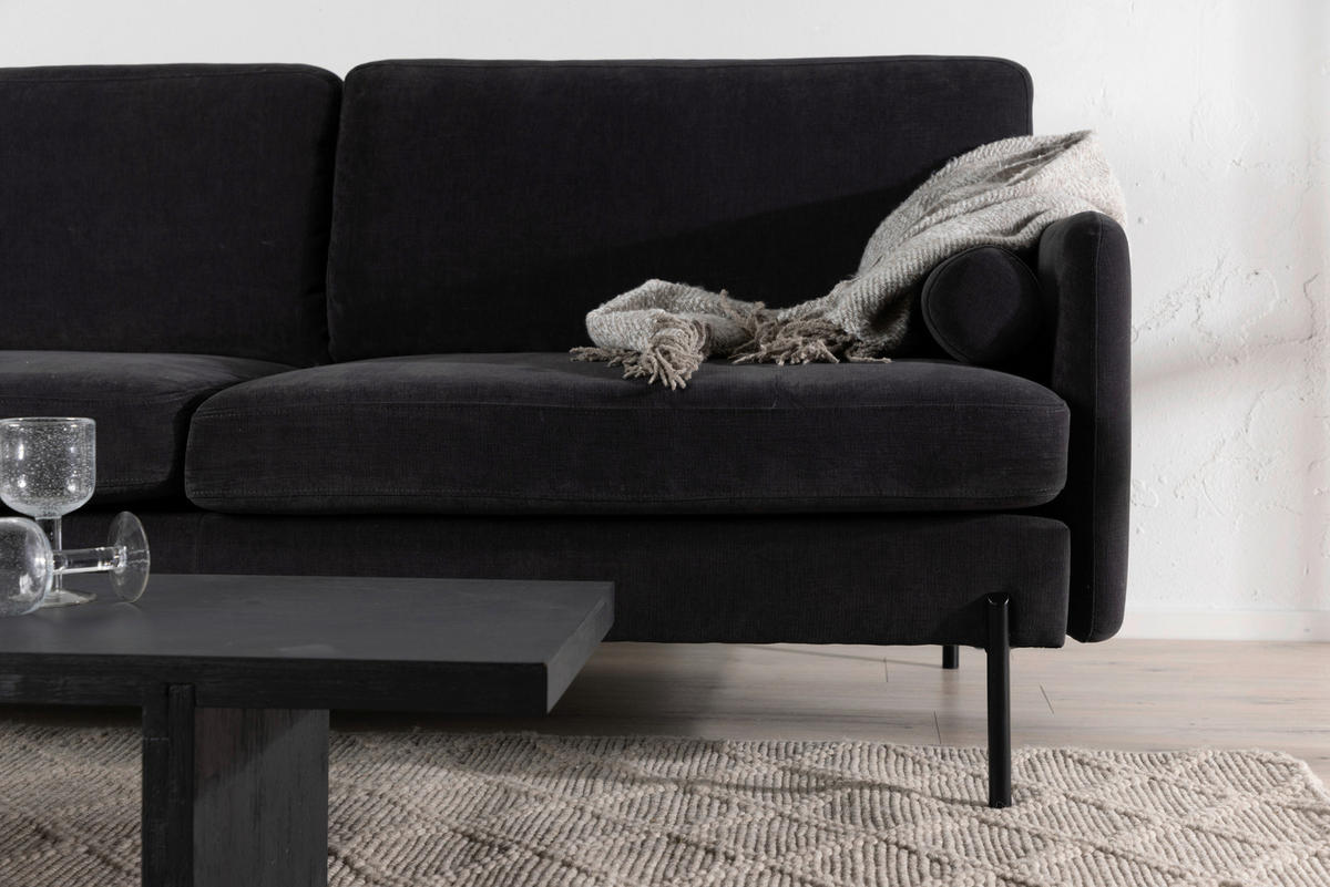 2-SITZER-SOFA Velours Schwarz  - Schwarz, Design, Textil/Metall (209.5/86/87cm) - Livetastic