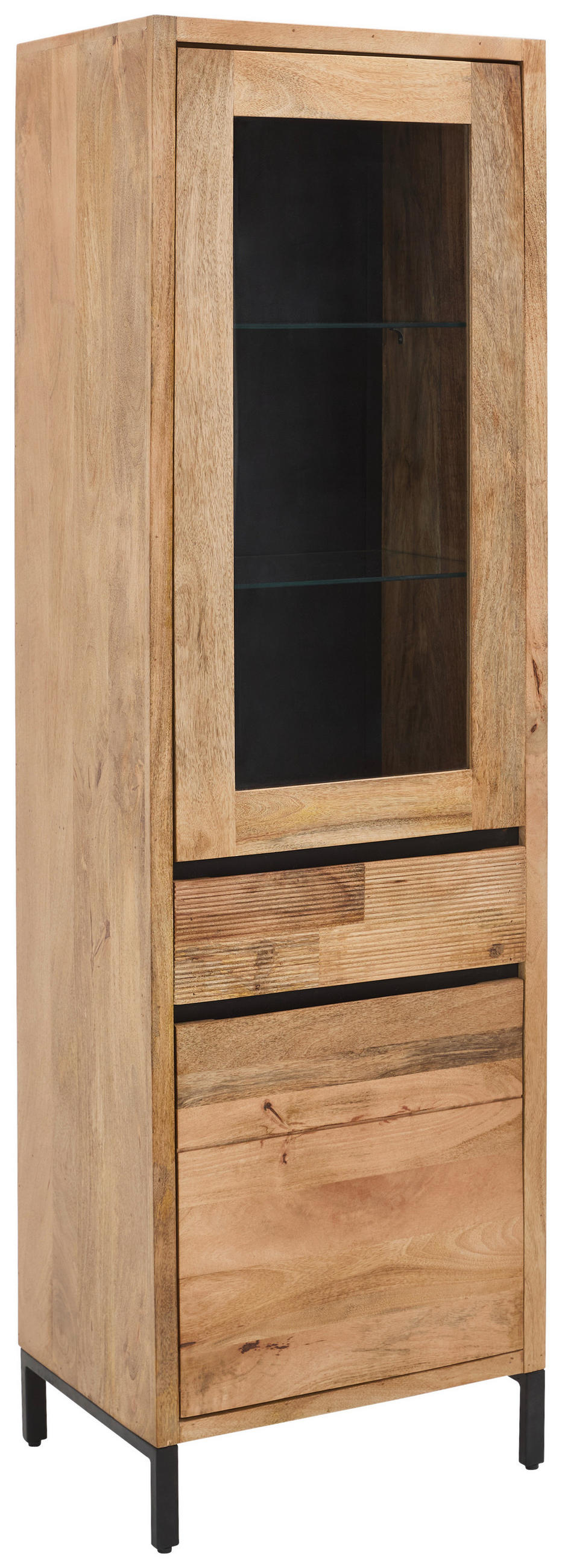 VITRINE in furniert, massiv Mangoholz   - Schwarz/Naturfarben, KONVENTIONELL, Glas/Holz (56/184/42cm) - Livetastic