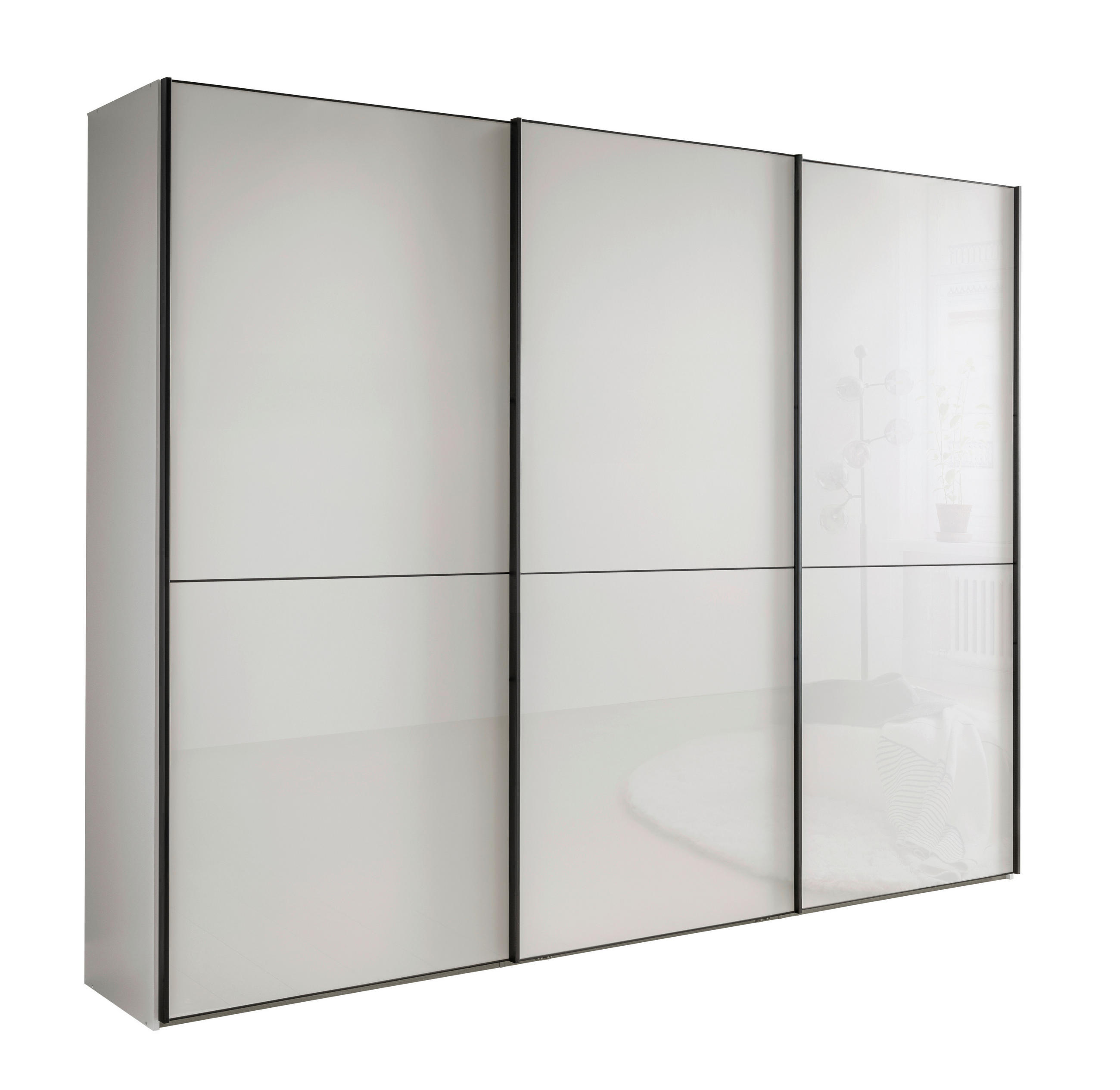 SCHWEBETÜRENSCHRANK 225/236/67 cm 3 Tür(en)-türig Weiß  - Schwarz/Weiß, MODERN, Glas/Holzwerkstoff (225/236/67cm) - Chameo