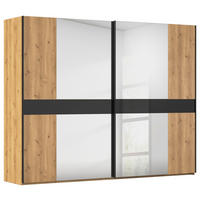 SCHWEBETÜRENSCHRANK Eichefarben, Schwarz  - Eichefarben/Schwarz, Design, Glas/Holz (281/223/68cm) - Dieter Knoll