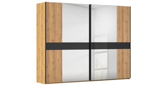 SCHWEBETÜRENSCHRANK  in Schwarz, Eichefarben  - Eichefarben/Schwarz, Design, Glas/Holz (281/223/68cm) - Dieter Knoll