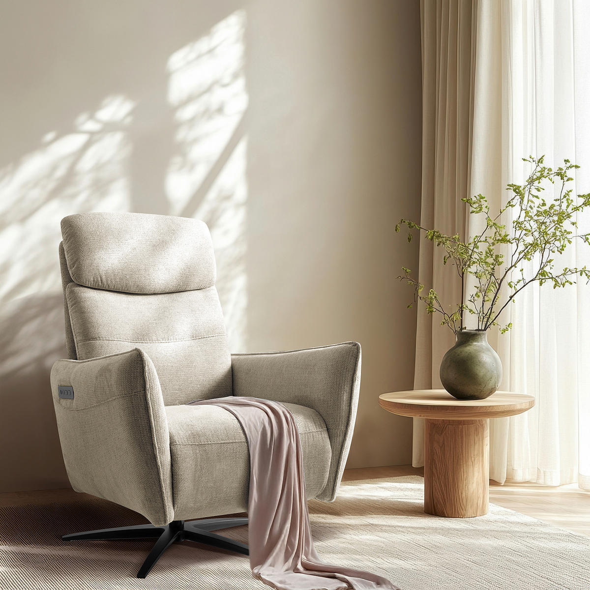 RELAXSESSEL in Textil Taupe  - Taupe/Schwarz, Design, Textil/Metall (77/107/88cm) - Livetastic