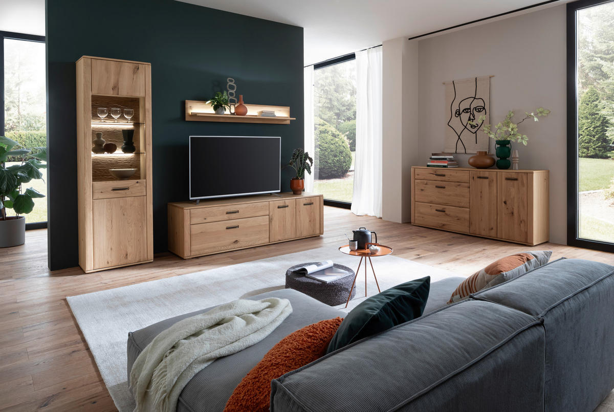 WOHNWAND  in Eichefarben 272/208/50 cm  - Eichefarben/Anthrazit, Konventionell, Glas/Holz (272/208/50cm) - Cantus