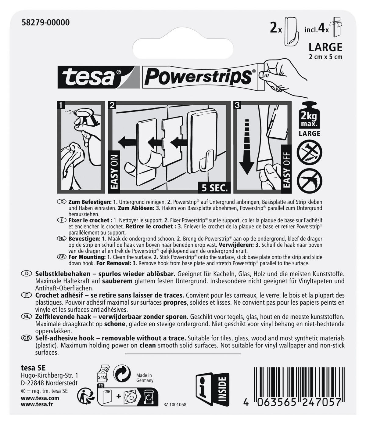 KLEBEHAKEN 2 Stück  in Schwarz  - Schwarz, Basics, Kunststoff (2,1/3,9/1,6cm) - Tesa