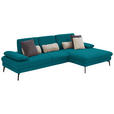 ECKSOFA in Chenille, Mikrofaser Petrol  - Petrol/Schwarz, Design, Textil/Metall (299/157cm) - Dieter Knoll