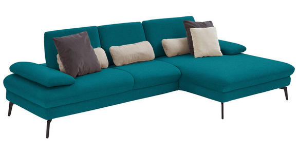 ECKSOFA in Chenille, Mikrofaser Petrol  - Petrol/Schwarz, Design, Textil/Metall (299/157cm) - Dieter Knoll