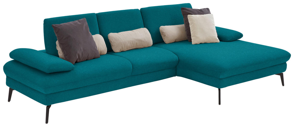 ECKSOFA in Chenille, Mikrofaser Petrol  299/157 cm  - Petrol/Schwarz, Design, Textil/Metall (299/157cm) - Dieter Knoll