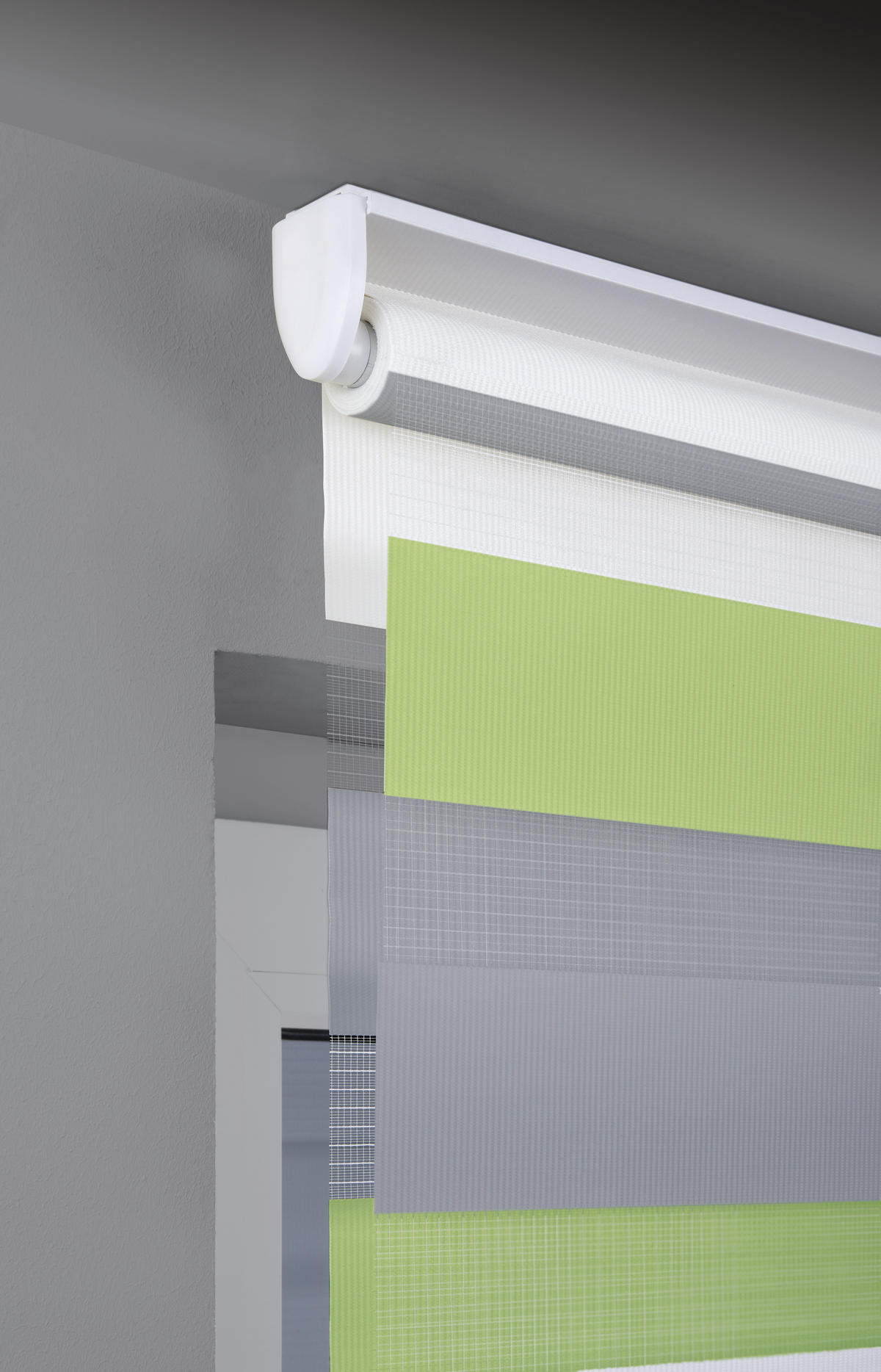 DOPPELROLLO  halbtransparent   140/160 cm   - Weiß/Grau, Basics, Textil (140/160cm)