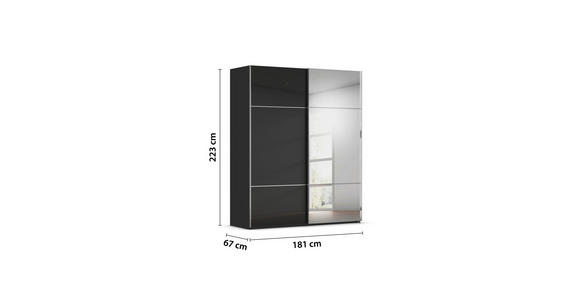 SCHWEBETÜRENSCHRANK 181/223/68 cm 2-türig Schwarz - Chromfarben/Schwarz, KONVENTIONELL, Glas/Holzwerkstoff (181/223/68cm) - Novel