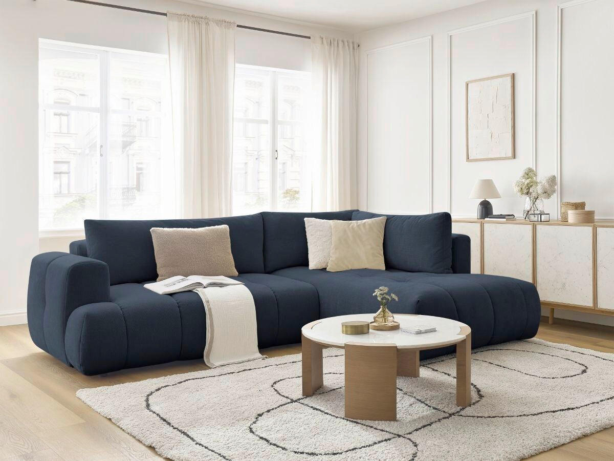 ECKSCHLAFSOFA FUJI Leinenoptik Dunkelblau  inkl.  - Schwarz/Dunkelblau, MODERN, Kunststoff/Textil (282/204cm)