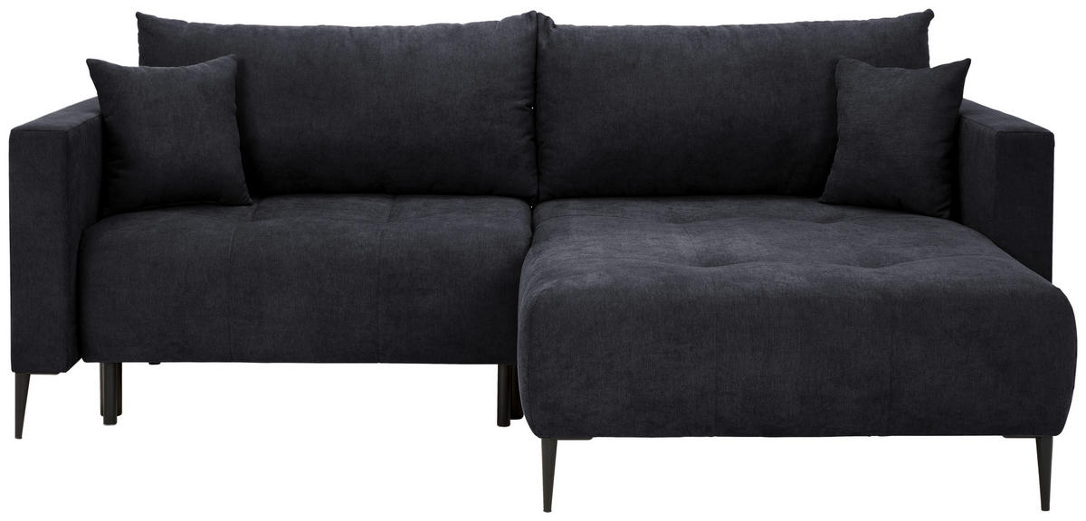 ECKSOFA in Velours Schwarz  - Schwarz, Konventionell, Textil/Metall (226/155cm) - Carryhome