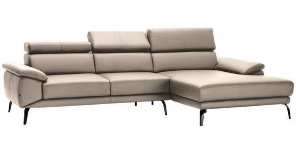 ECKSOFA in Echtleder Creme  - Creme/Schwarz, Design, Leder/Metall (295/187cm) - Novel