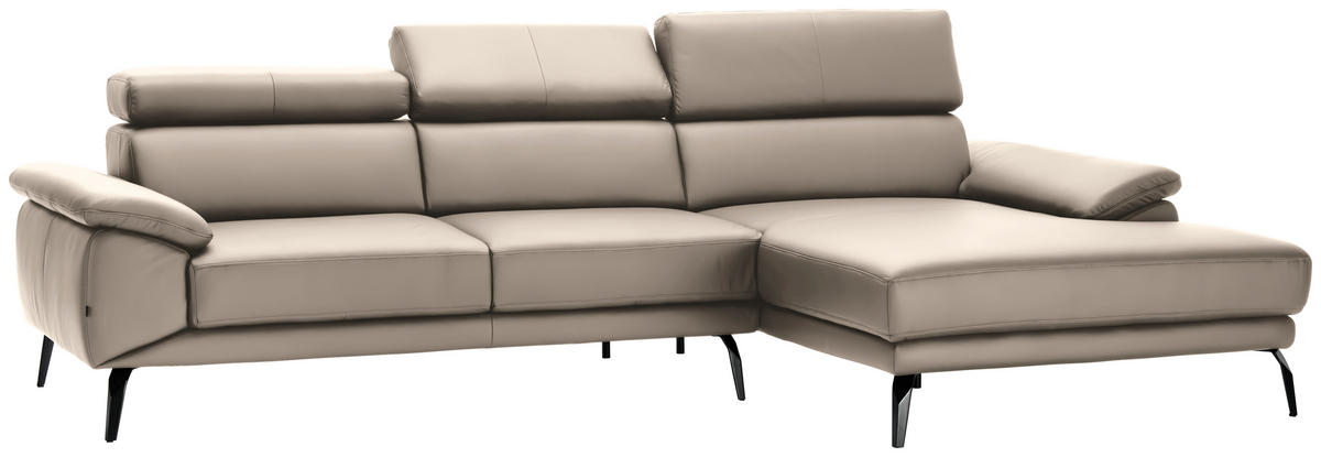 ECKSOFA in Echtleder Creme  - Creme/Schwarz, Design, Leder/Metall (295/187cm) - Novel