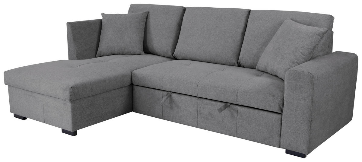 ECKSOFA LUKAS Grau Struktur Zierkissen, Bettkasten  - Grau, Trend, Textil (158/239cm) - P & B