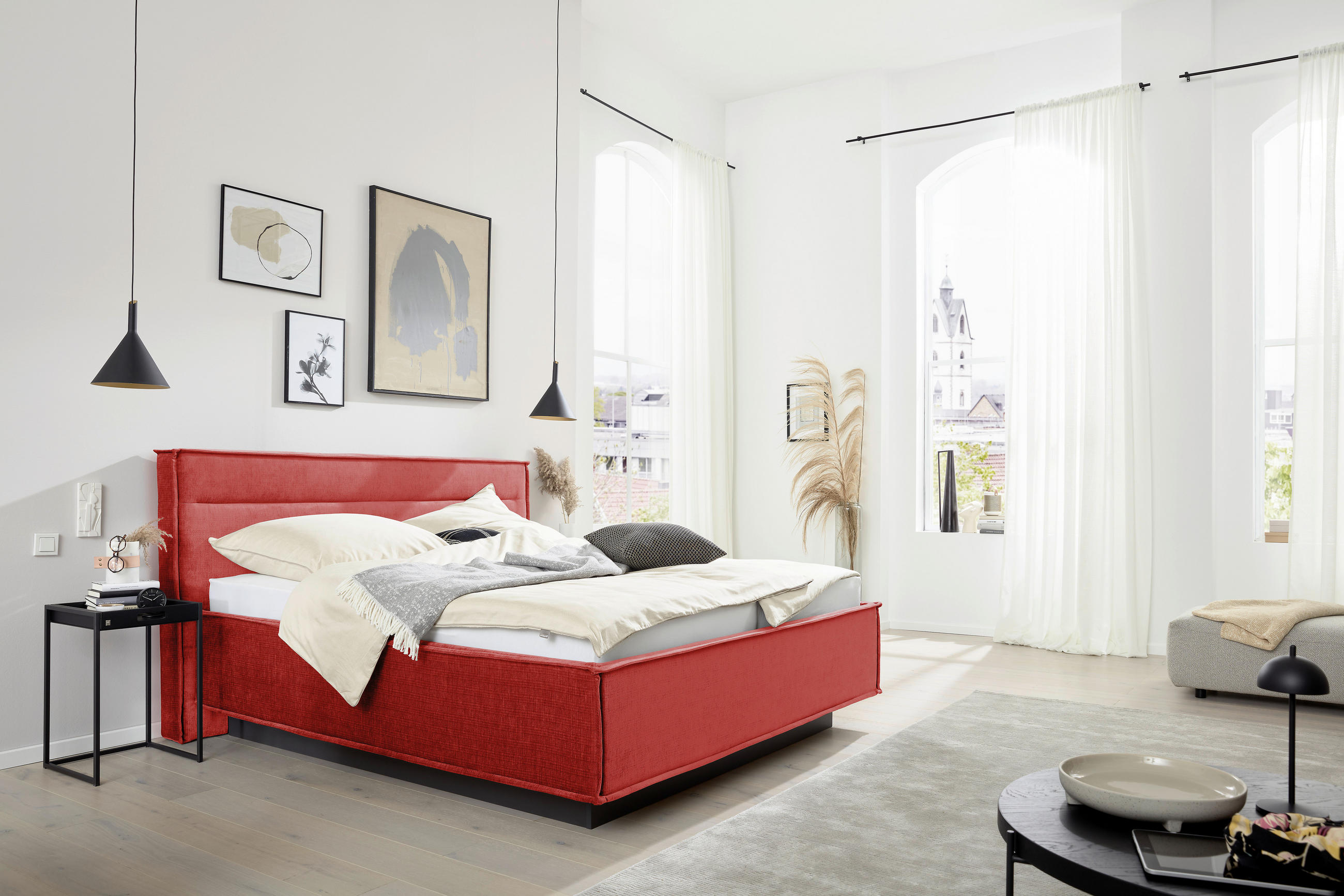POLSTERBETT gepolstertes Kopfteil, Bettkasten, Lattenroste, Matratzen 180/200 cm  in Rot  - Schieferfarben/Rot, Design, Textil (180/200cm) - Musterring