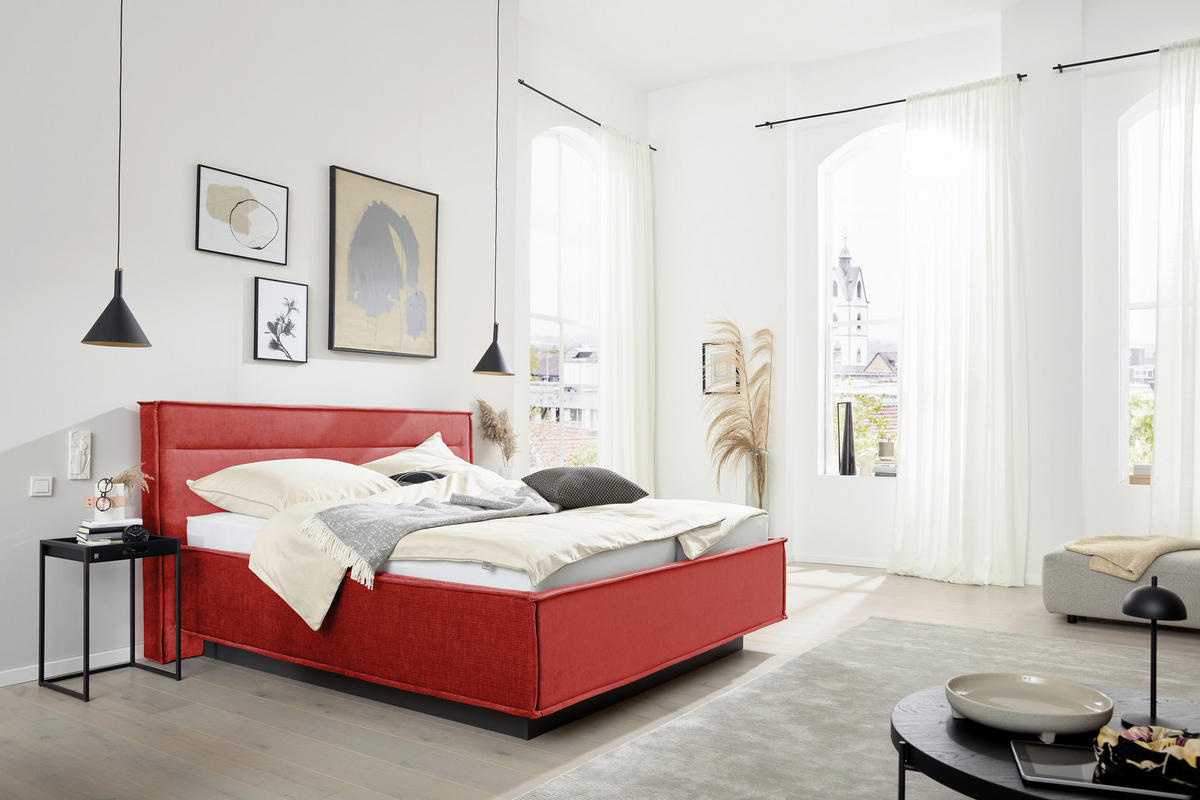 POLSTERBETT gepolstertes Kopfteil, Bettkasten, Lattenroste, Matratzen 180/200 cm  in Rot  - Schieferfarben/Rot, Design, Textil (180/200cm) - Musterring