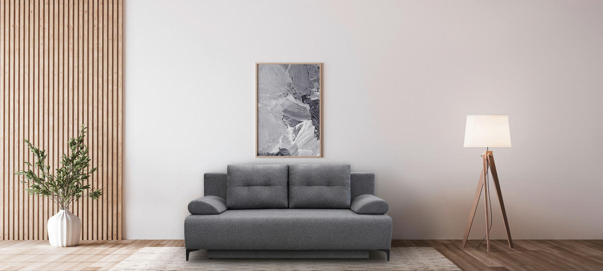 BOXSPRINGSOFA Mikrofaser Dunkelgrau  - Dunkelgrau/Schwarz, MODERN, Textil/Metall (201/100/105cm) - MID.YOU