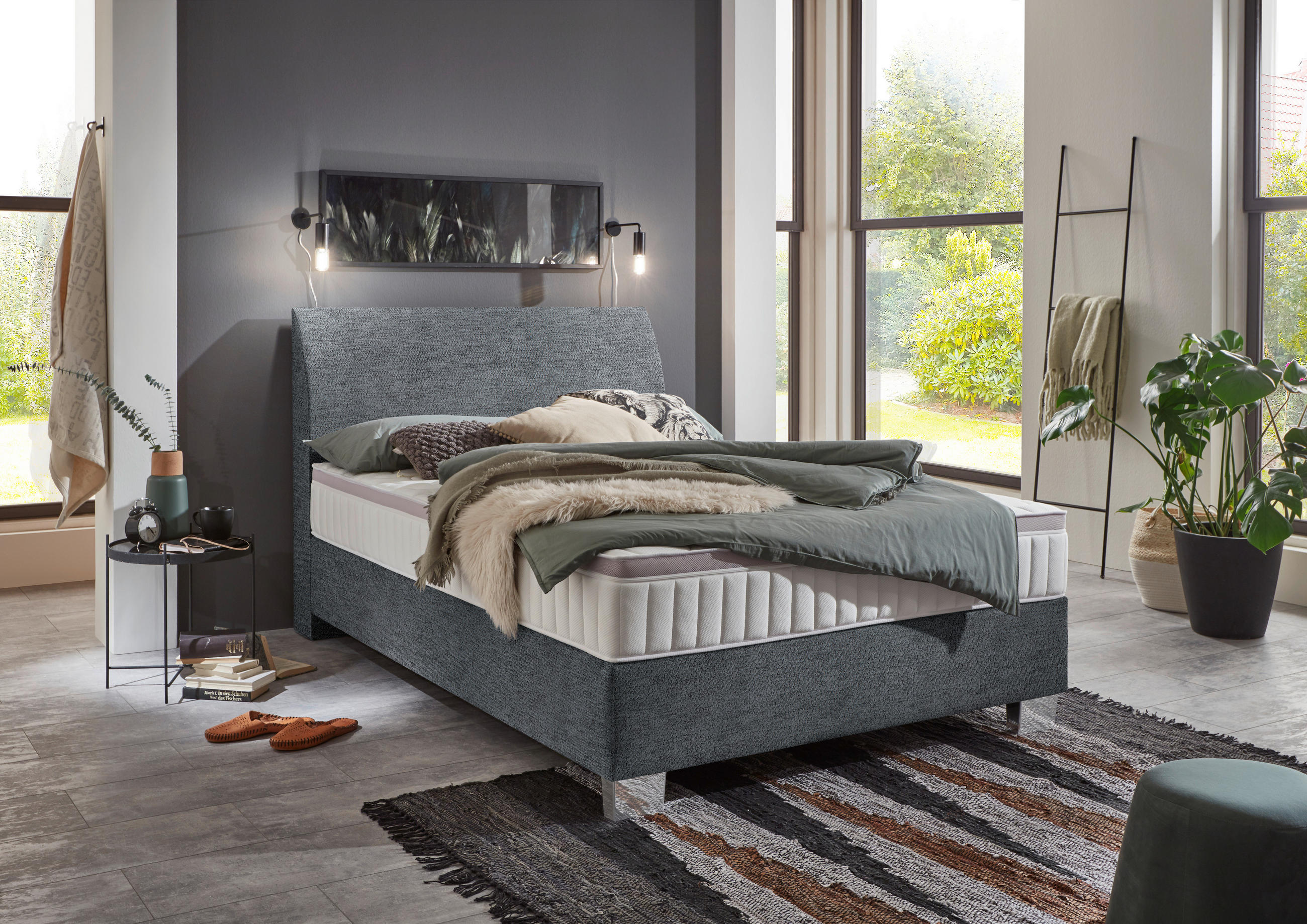 BOXSPRINGBETT 140/200 cm  in Dunkelgrau  - Chromfarben/Dunkelgrau, Konventionell, Kunststoff/Textil (140/200cm) - Hom`in