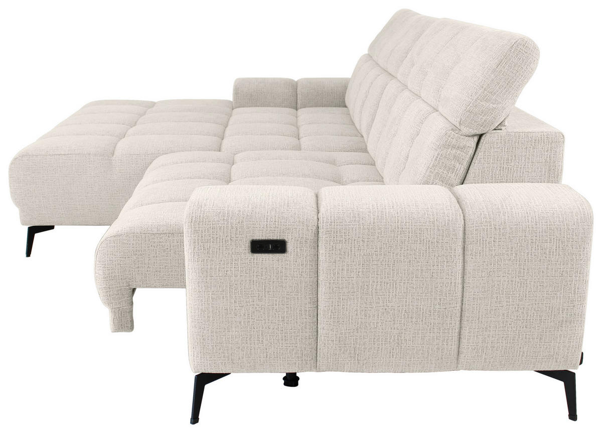 ECKSOFA inkl.Funktionen Perlmutt Chenille  - Perlmutt/Schwarz, MODERN, Textil/Metall (195/300cm) - Xora