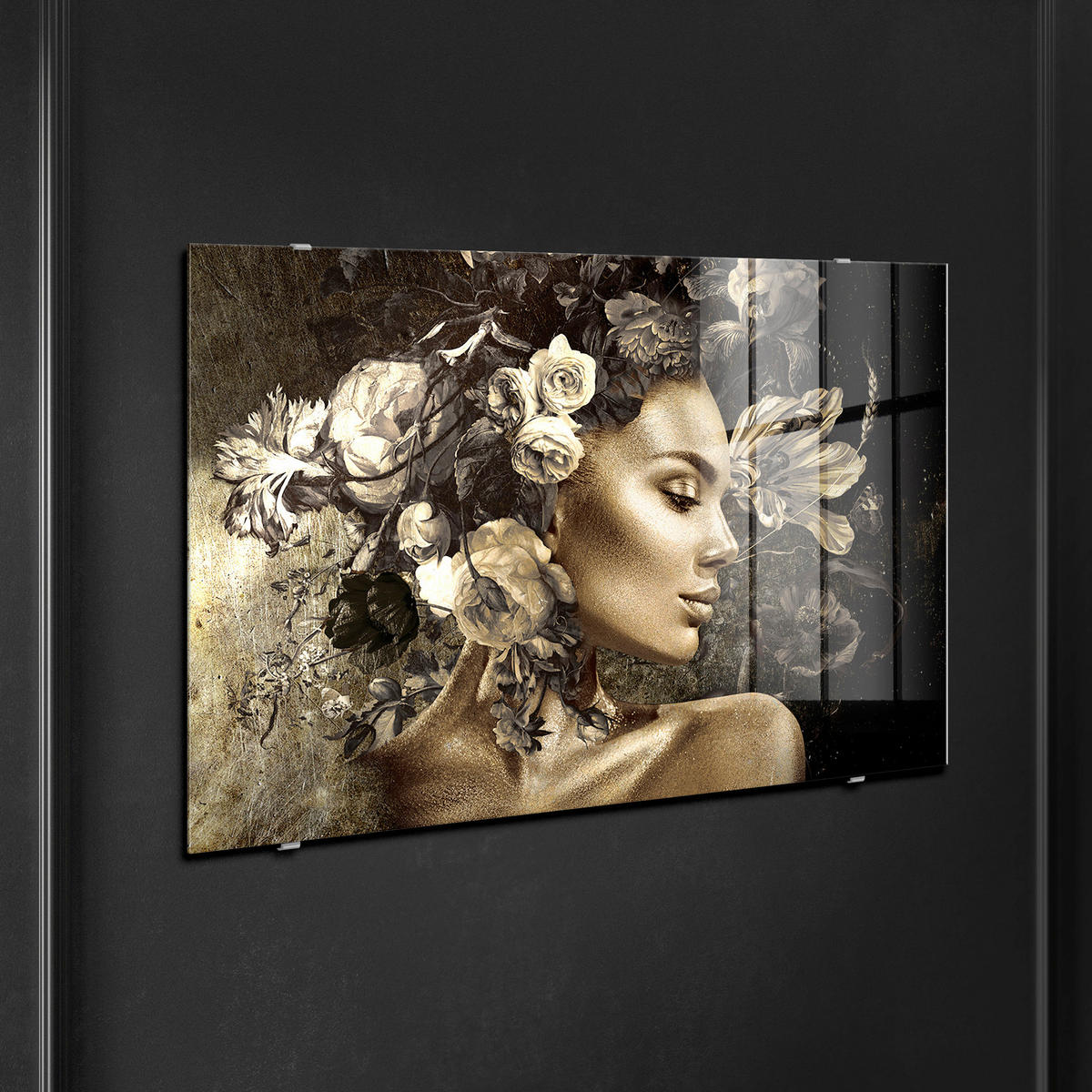 GLASBILD Frauen 70/100 cm  - Goldfarben/Schwarz, Basics, Glas/Papier (70/100cm)