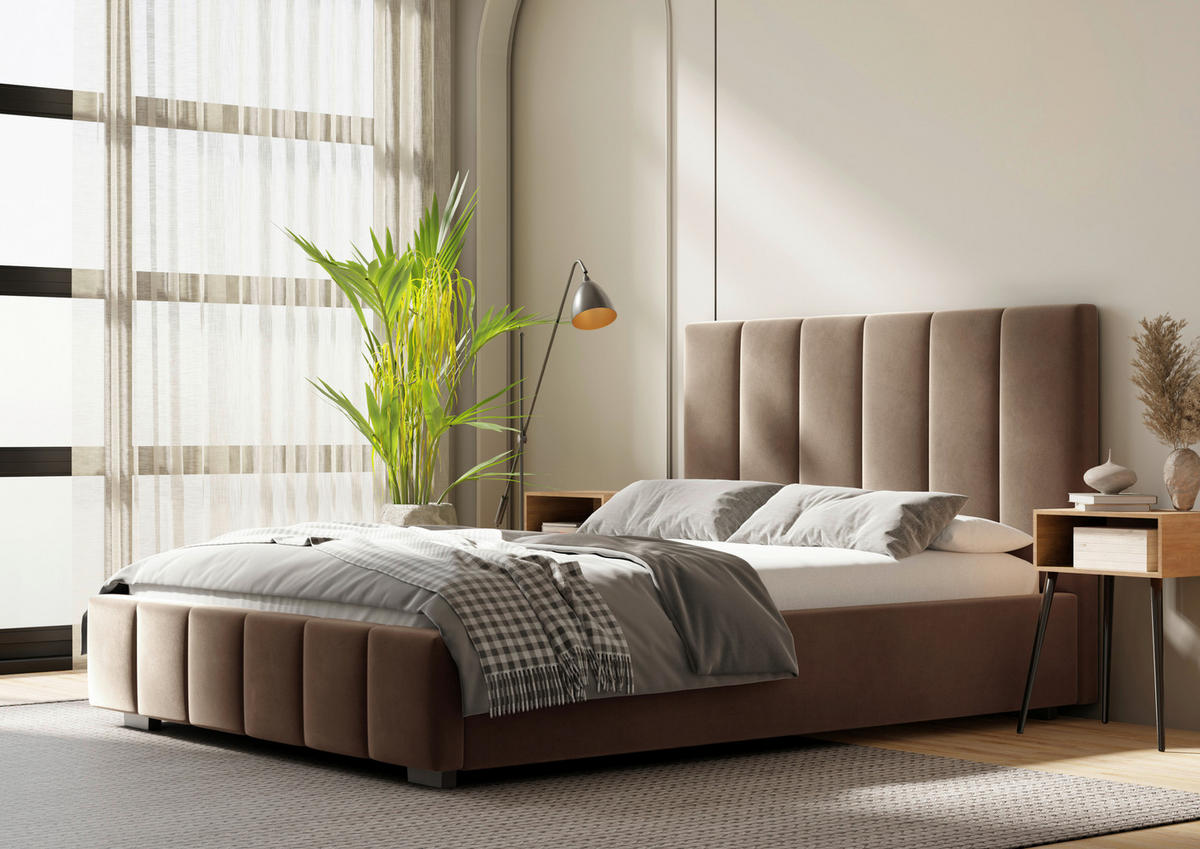 POLSTERBETT Lattenrost, Bettkasten 180/200 cm  in Taupe  - Taupe/Schwarz, Design, Holz/Kunststoff (180/200cm) - Boxxx