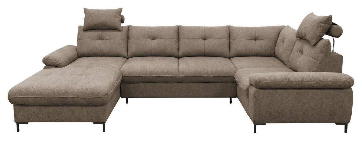 WOHNLANDSCHAFT SOLEI U in Chenille Taupe  - Taupe/Schwarz, Design, Kunststoff/Textil (188/334/184cm) - MID.YOU