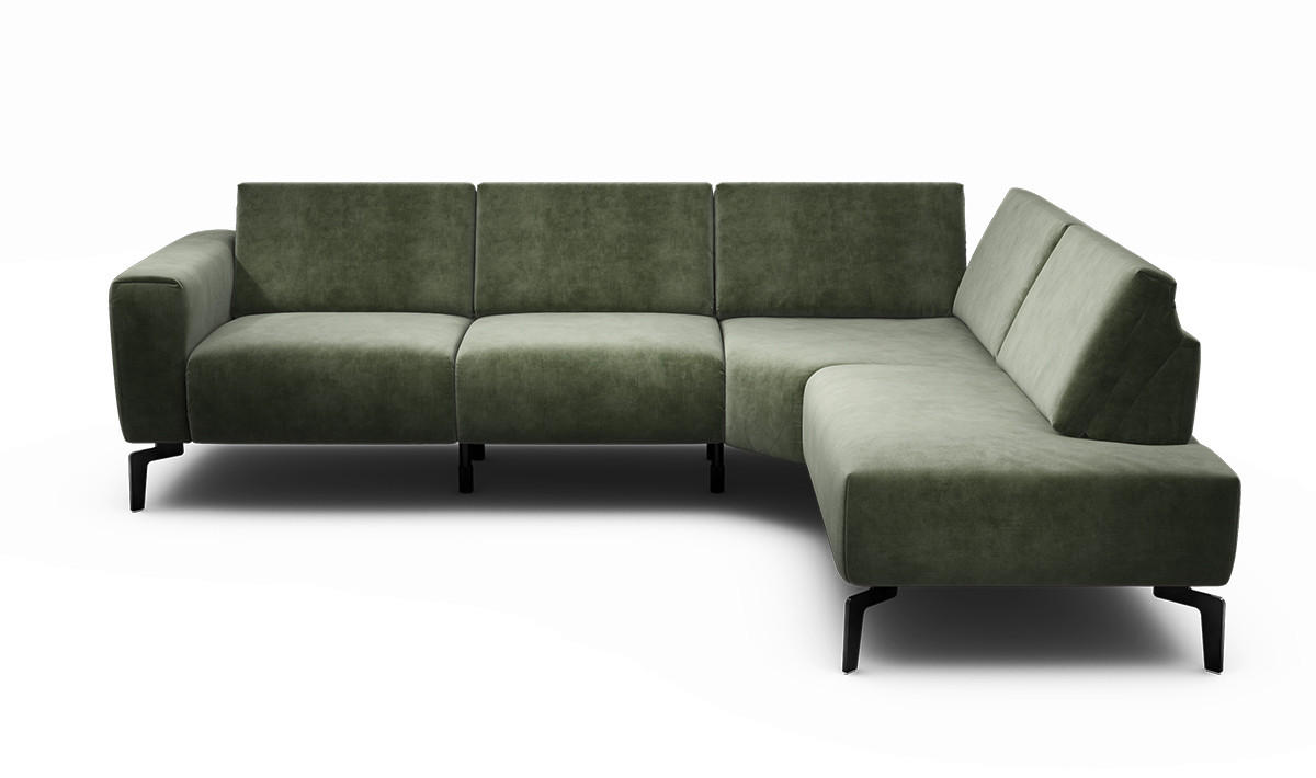 ECKSOFA in Samt Waldgrün  256/193 cm  - Waldgrün/Schwarz, Design, Textil/Metall (256/193cm) - SENSOO