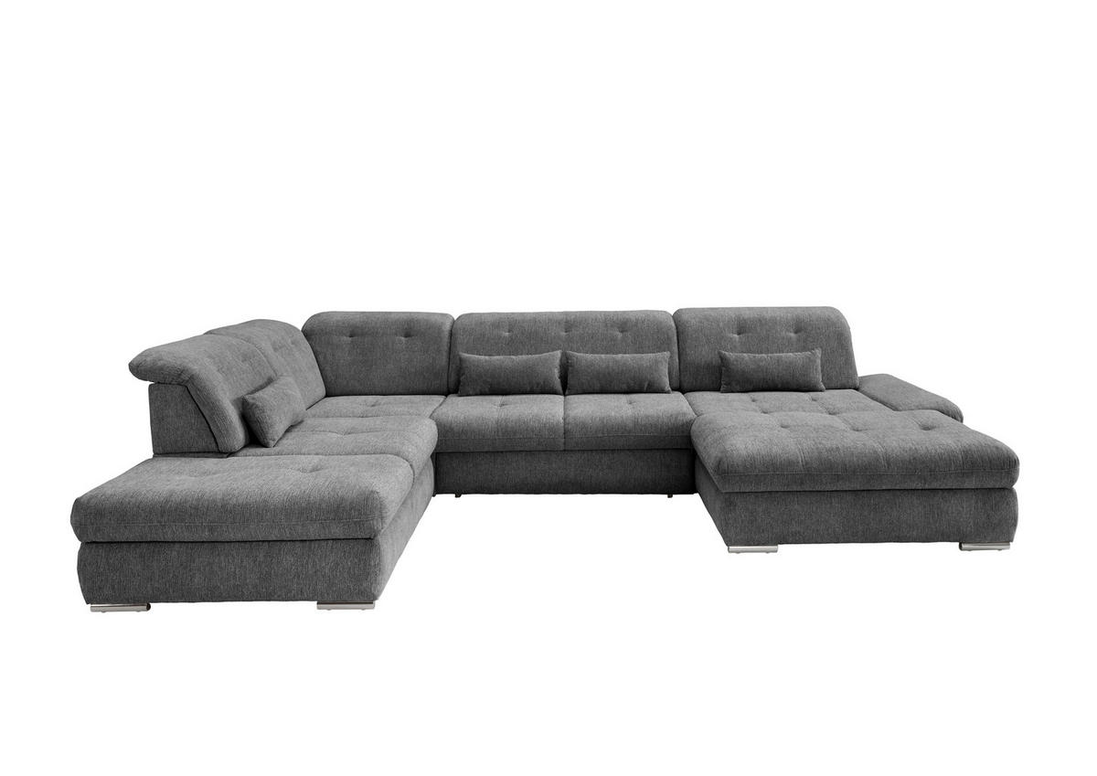 WOHNLANDSCHAFT in Chenille Anthrazit  - Chromfarben/Anthrazit, Design, Textil/Metall (254/376/195cm) - Livetastic