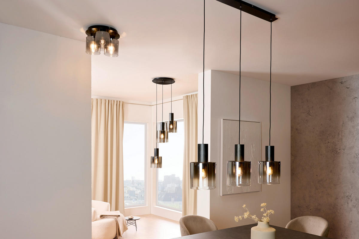 VISEČA SVETILKA  Alesund      50/200 cm     60 W E27 - črna, Design, kovina/steklo (50/200cm) - Dieter Knoll