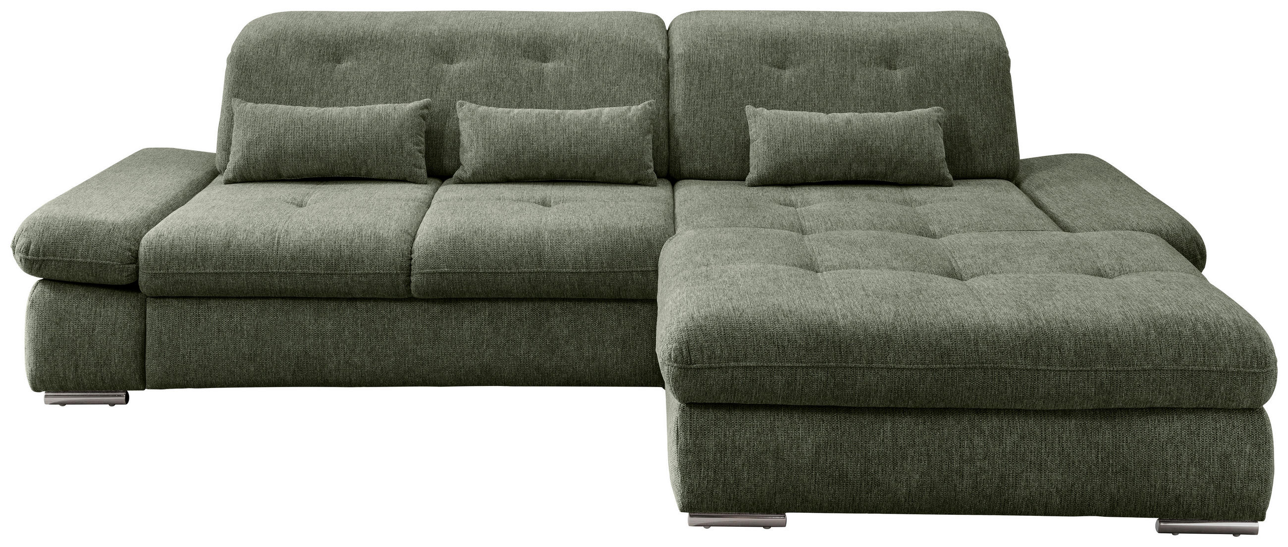 ECKSOFA in Chenille Dunkelgrün  - Chromfarben/Dunkelgrün, Modern, Textil/Metall (300/196cm) - Livetastic