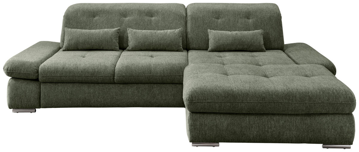 ECKSOFA in Chenille Dunkelgrün  - Chromfarben/Dunkelgrün, MODERN, Textil/Metall (300/196cm) - Livetastic
