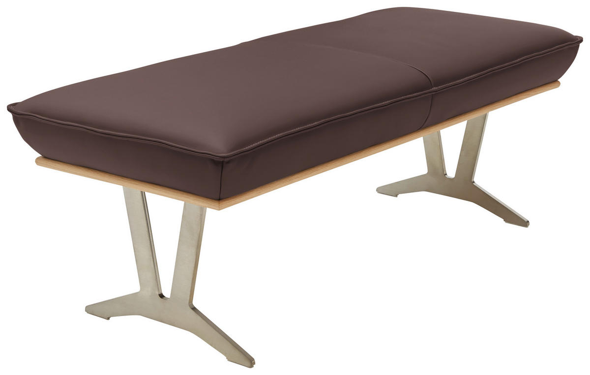 HOCKERBANK 130/49/54 cm  in Braun  - Edelstahlfarben/Beige, Design, Leder/Holz (130/49/54cm) - Ambiente