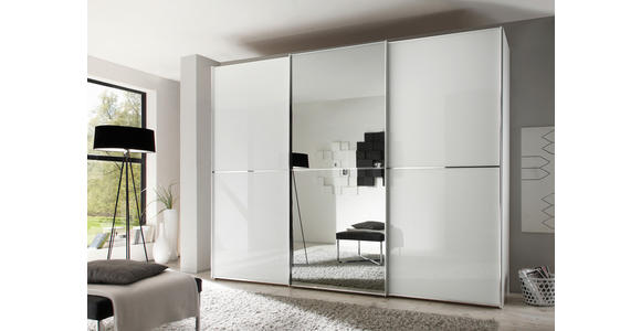 SCHWEBETÜRENSCHRANK in Weiß - Chromfarben/Weiß, Design, Glas/Holzwerkstoff (336/240/68cm) - Moderano