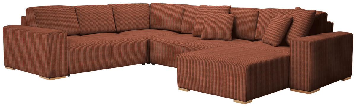 WOHNLANDSCHAFT Kupferfarben Cord  - Buchefarben/Schwarz, KONVENTIONELL, Holz/Kunststoff (283/371/208cm) - Livetastic