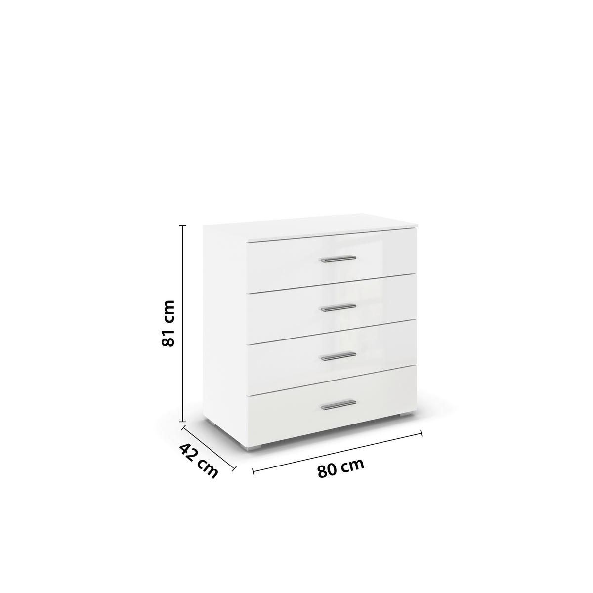 KOMMODE , 80/81/42 cm, 4 Schublade(n)  - Weiß Hochglanz/Alufarben, KONVENTIONELL, Holzwerkstoff/Kunststoff (80/81/42cm) - home24