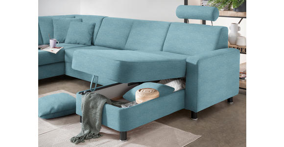 WOHNLANDSCHAFT  in Webstoff Hellblau  - Schwarz/Hellblau, Design, Holz/Textil (198/296/165cm) - Xora