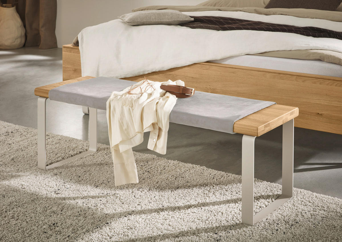 BETTBANK Flachgewebe Wildeiche Hellgrau, Perlmutt, Wildeiche  - Wildeiche/Perlmutt, Design, Holz/Textil (120/41/40cm) - Valnatura