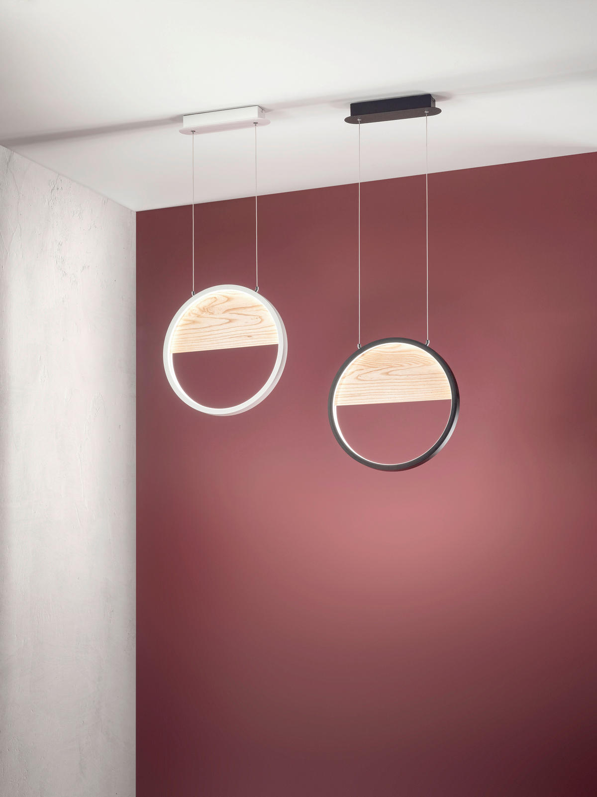 LED-PENDELLEUCHTE Pierre 40,20/200 cm   - Eschefarben/Schwarz, Design, Holz/Metall (40,20/200cm) - Fabas Luce