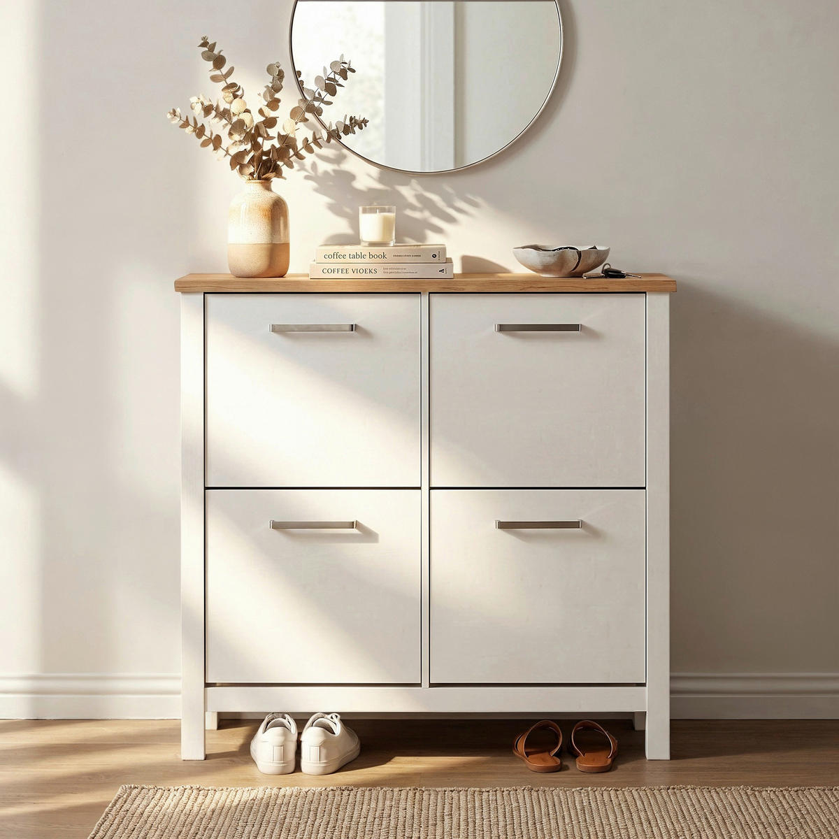 ORMARIĆ ZA OBUĆU  bijela  drvni materijal     - bijela/hrast Artisan, Romantično / ladanjski, drvni materijal (113/109/30cm)