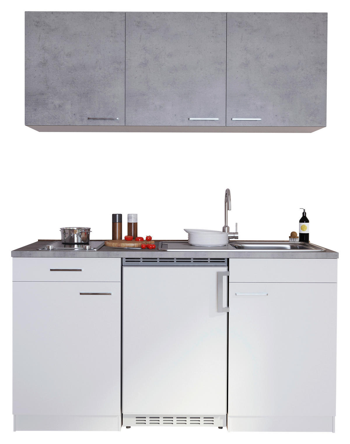 MINIKÜCHE 150 cm   in Grau, Weiß  - Alufarben/Weiß, KONVENTIONELL, Holzwerkstoff/Kunststoff (150cm) - Respekta