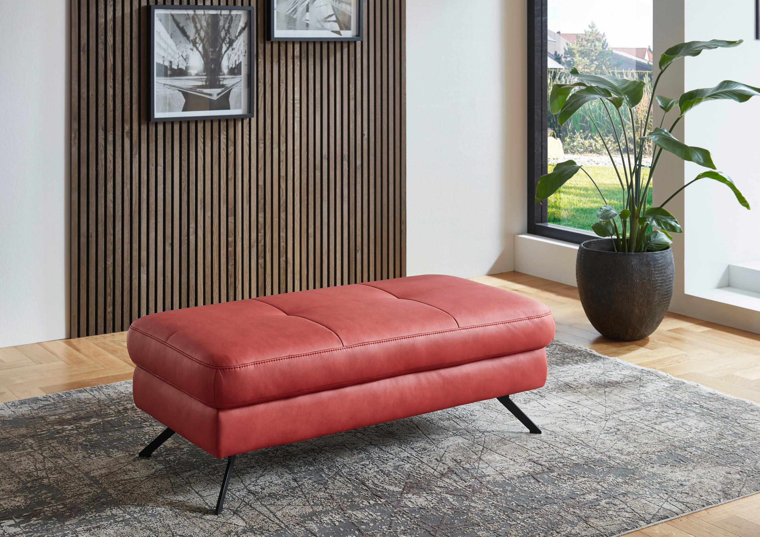 HOCKER Lederlook, Mikrofaser Rot  - Rot/Schwarz, Design, Textil/Metall (130/47/65cm) - Beldomo Speed