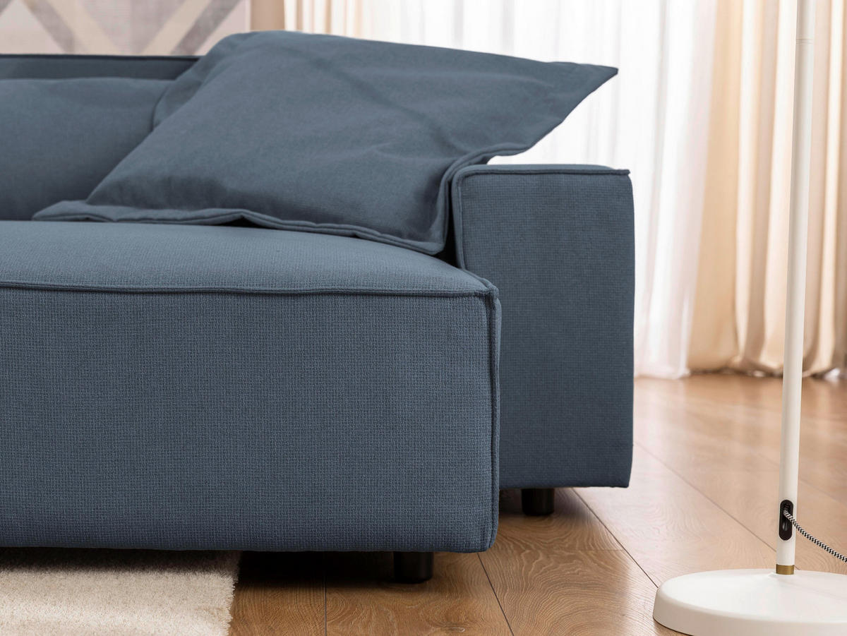 ECKSOFA Curduroy in Webstoff Blau Rückenkissen  251/142 cm  - Blau/Schwarz, Design, Kunststoff/Textil (251/142cm) - P & B